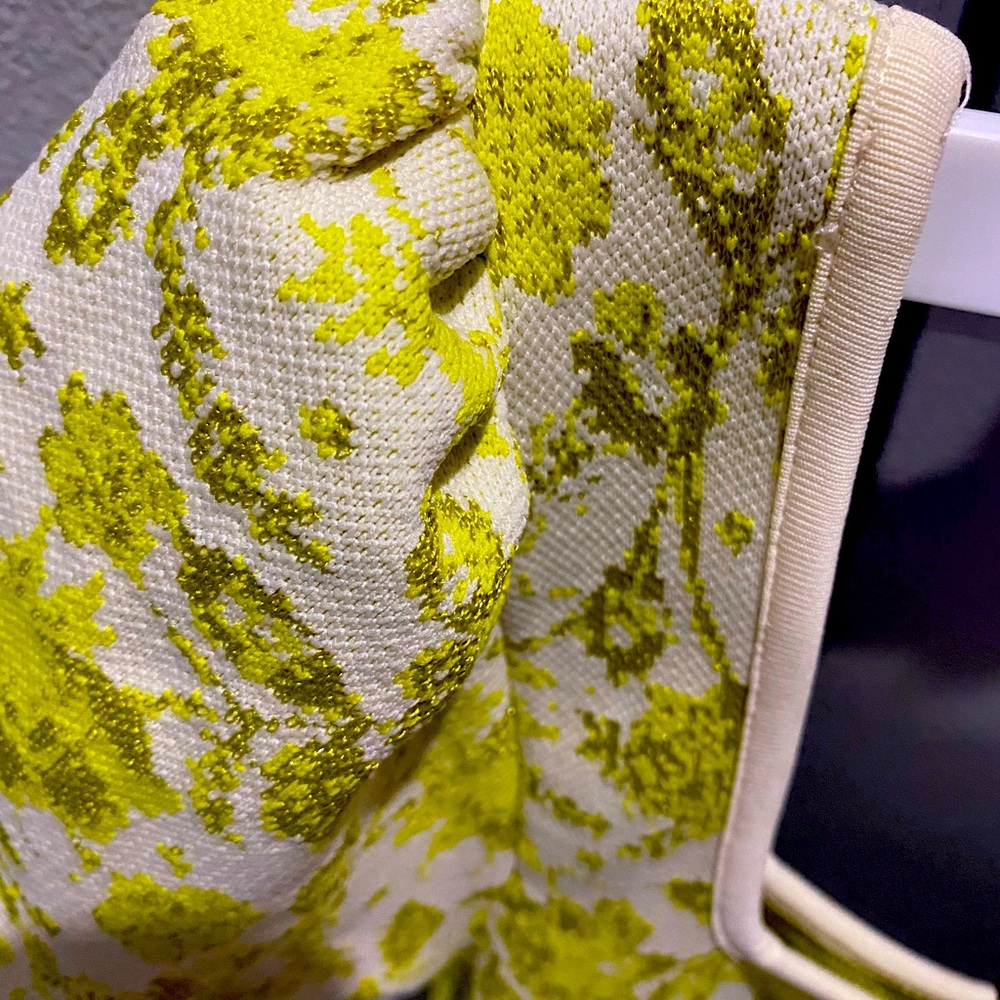 Brand: Zara, Size: S, Color: yellow/golden and white print dress, above knee.